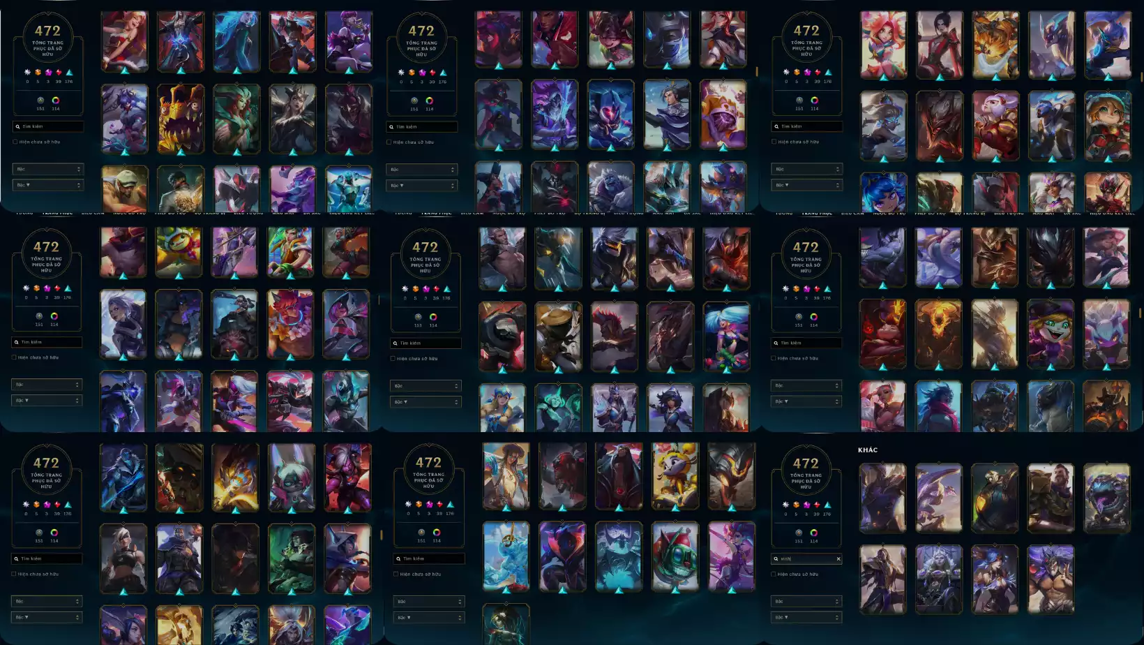 Ảnh ACC 5VS5 FULL CHAMP  SKIN : 472 , 5 CAM 3 TÍM 39 ĐỎ 176 SỬ THI,FULL TƯỚNG , ĐA SẮC : 116,CỜ HIỆU NOXUS, LV : 637, DƯ 27K THL RANK : DD LB 4 LH 2 DTCL LB 2 ,365K TT LEESIN DTCL : ASHE  TÍ NỊ VÀ NHIỀU PET 3 SAO ,SÂN ĐỎ ,CHƯỞNG LỰC NHIỀU CÒN ĐỔI TÊN